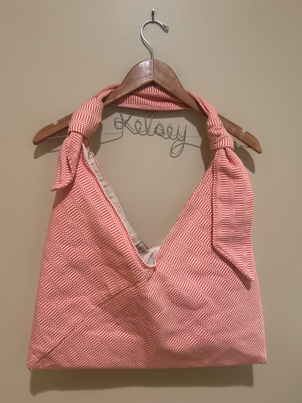 Boho Knot Orange & White Striped Hobo Bag Excellent Condition One Size